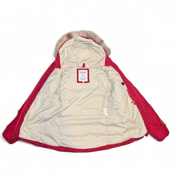Hunter Down Puffer Coat XS Red Fur Trim Hood Water Resistant Winter Jacket - Picture 3 of 8